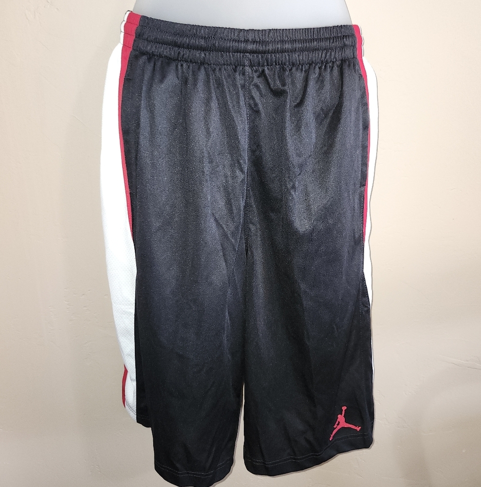 Air Jordan Boys Black and White Athletic Shorts with Red Accents XL